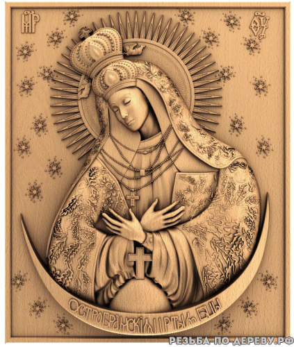 Резная икона Божья Матерь Остробрамская из дерева